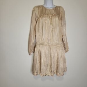 Polder size 6 gold cream drop waist long sleeves mini dress small flaw